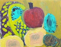 油絵-リンゴとキウィ_
